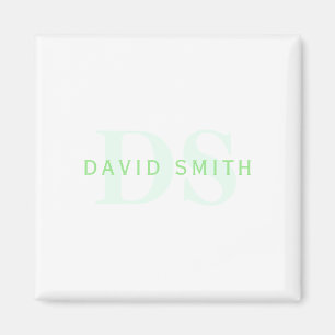 Modern Namn och Monogram Grönt och vit Magnet