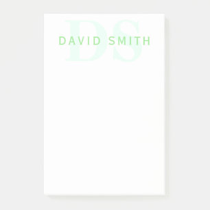 Modern Namn och Monogram   Grönt och vit Post-it Block