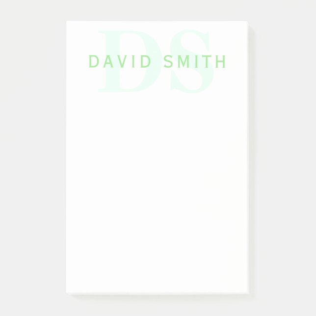 Modern Namn och Monogram | Grönt och vit Post-it Block (Framsida)
