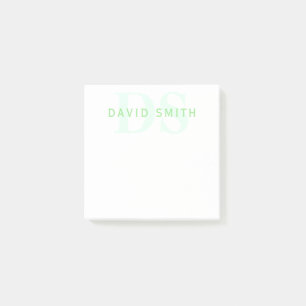 Modern Namn och Monogram   Grönt och vit Post-it Block