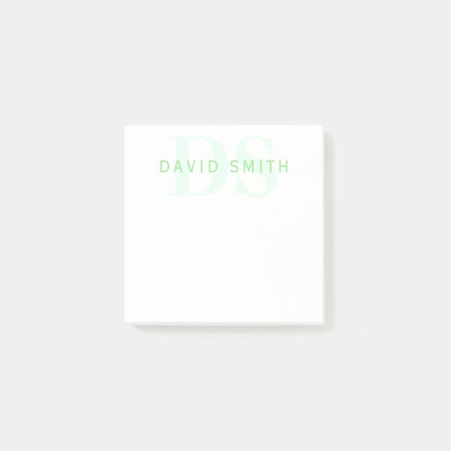 Modern Namn och Monogram | Grönt och vit Post-it Block (Framsida)