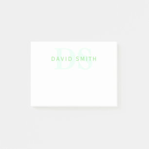Modern Namn och Monogram   Grönt och vit Post-it Block