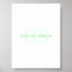 Modern Namn och Monogram Grönt och vit Poster
