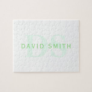 Modern Namn och Monogram   Grönt och vit Pussel