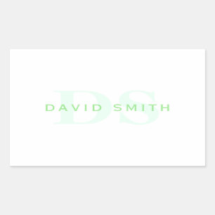 Modern Namn och Monogram Grönt och vit Rektangulärt Klistermärke