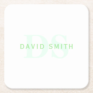 Modern Namn och Monogram Grönt och vit Underlägg Papper Kvadrat