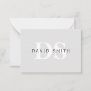 Modern Namn och Monogram Ljust och Mörk Grått Wh Anteckningskort