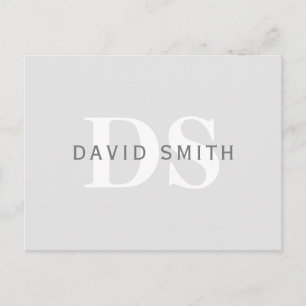 Modern Namn och Monogram Ljust och Mörk Grått Wh Inbjudan Vykort
