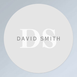 Modern Namn och Monogram Ljust och Mörk Grått Wh Klistermärke