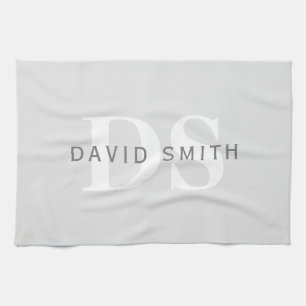 Modern Namn och Monogram Ljust och Mörk Grått Wh Kökshandduk