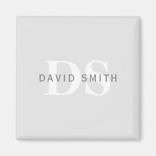 Modern Namn och Monogram Ljust och Mörk Grått Wh Magnet