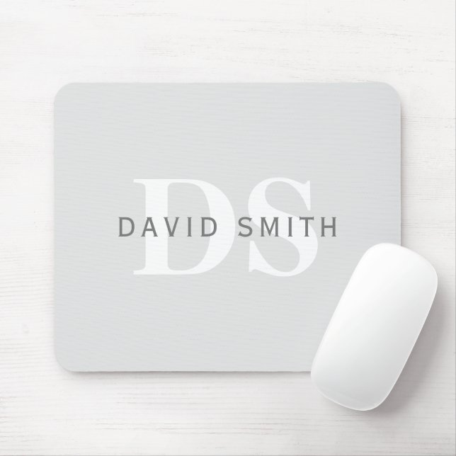 Modern Namn och Monogram | Ljust och Mörk Grått Wh Musmatta (Med mus)