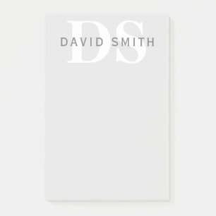 Modern Namn och Monogram Ljust och Mörk Grått Wh Post-it Block
