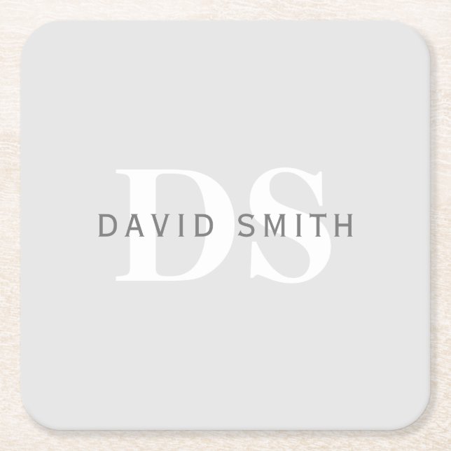 Modern Namn och Monogram | Ljust och Mörk Grått Wh Underlägg Papper Kvadrat (Framsidan)