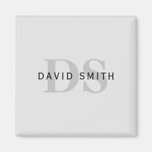 Modern Namn och Monogram Redigerbart Grått och s Magnet