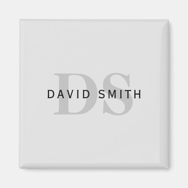 Modern Namn och Monogram | Redigerbart Grått och s Magnet (Framsidan)