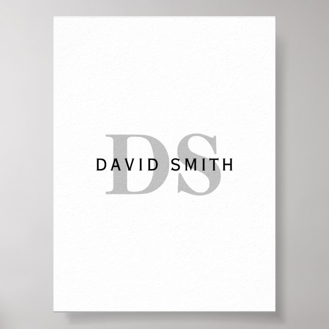 Modern Namn och Monogram | Svartvit och Grått Poster (Framsidan)