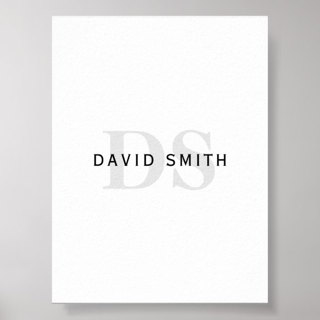 Modern Namn och Monogram | Svartvit och Grått Poster (Framsidan)