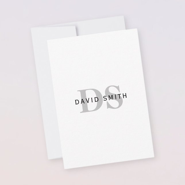 Modern Namn och Monogram | Svartvit och Grått Tack Kort (Skapare uppladdad)