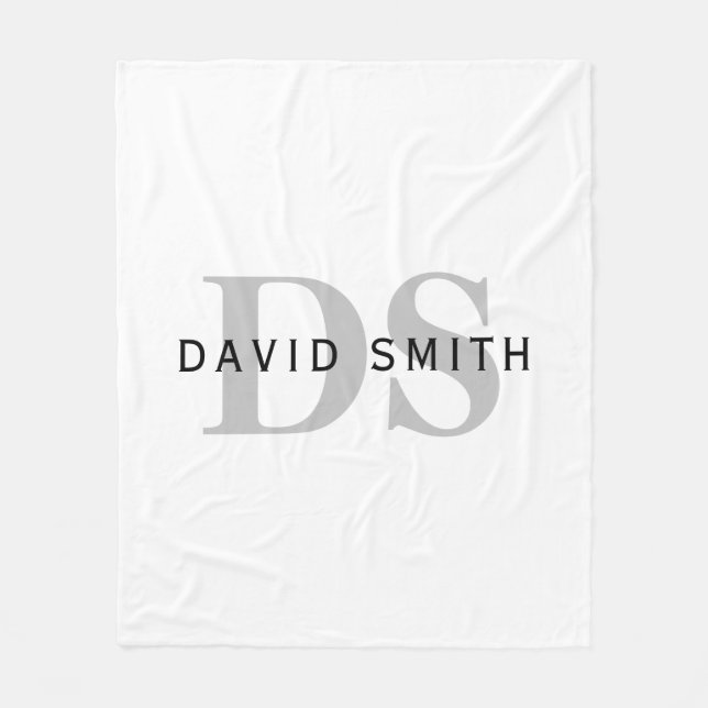 Modern Namn och Monogram | Vitt svart och Grått Fleecefilt (Framsidan)