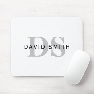 Modern Namn och Monogram Vitt svart och Grått Musmatta