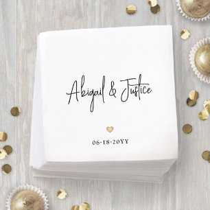 Modern Namn och Simple Guld Heart Bröllop Pappersservett