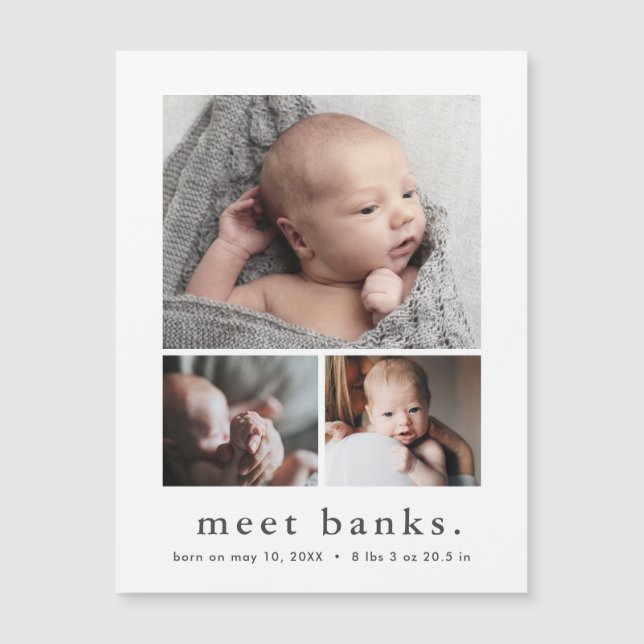 Modern Namn Photo Collage Baby Tack Magnetisk Inbjudningskort (Framsida)