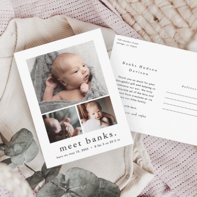 Modern Namn Photo Collage Baby Tack Vykort (Skapare uppladdad)