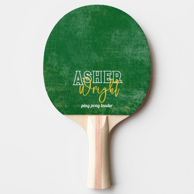 Modern Namn, "ping pong-ledare", nödlidande grönt Pingisracket (Framsidan)