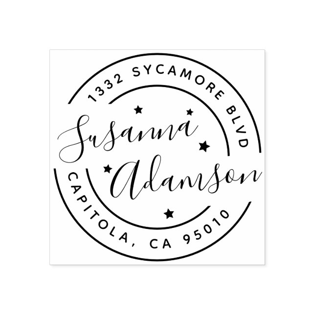 Modern Namn Round-Returadress i skript Stämpel (Tryck)