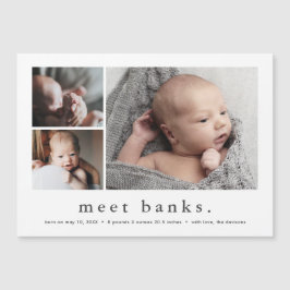 Modern Namn Simple 3 Photo Baby Birth Notice Magnetisk Inbjudningskort