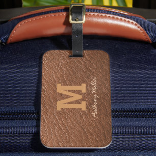 Modern Namn-skript i Monogram Chic Brown Leather Bagagebricka