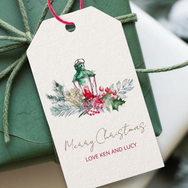 Modern Namn Vattenfärg Skrift God Jul Presentetikett (Skapare uppladdad)