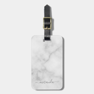 Modern Namn White Marble Personlig Bagagebricka