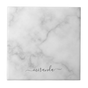 Modern Namn White Marble Personlig Kakelplatta
