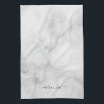 Modern Namn White Marble Personlig Kökshandduk<br><div class="desc">Modern skript Personlig Namn White Marble Giftatent med personlig namn i grått, modernt skript stil på vit marmorbakgrund.</div>