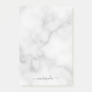 Modern Namn White Marble Personlig Post-it Block