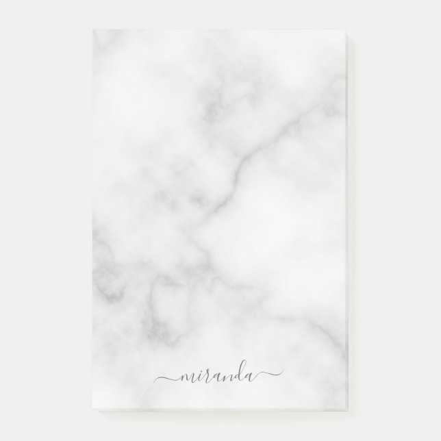 Modern Namn White Marble Personlig Post-it Block (Framsida)