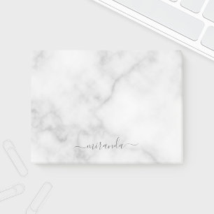 Modern Namn White Marble Personlig Post-it Block