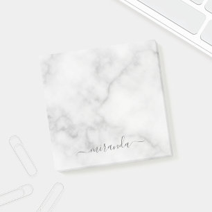 Modern Namn White Marble Personlig Post-it Block