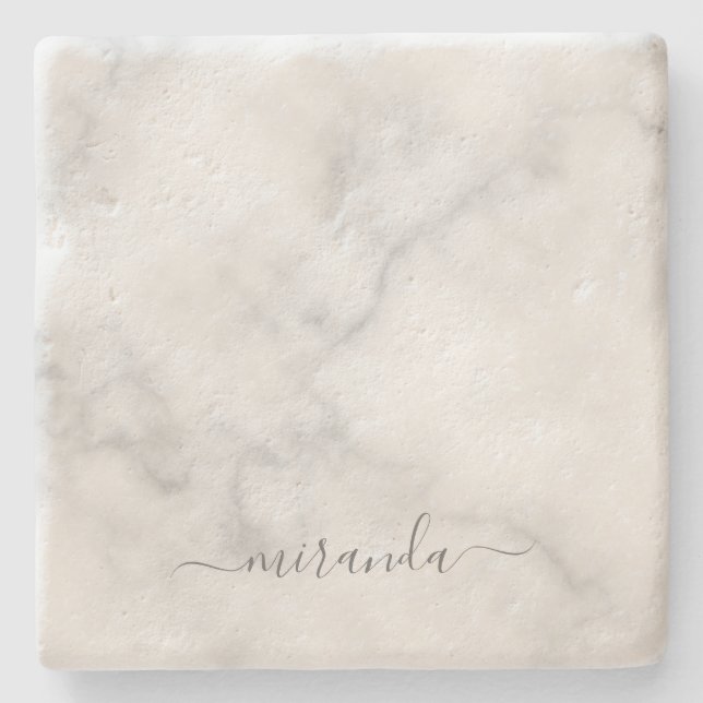 Modern Namn White Marble Personlig Stenunderlägg (Framsidan)