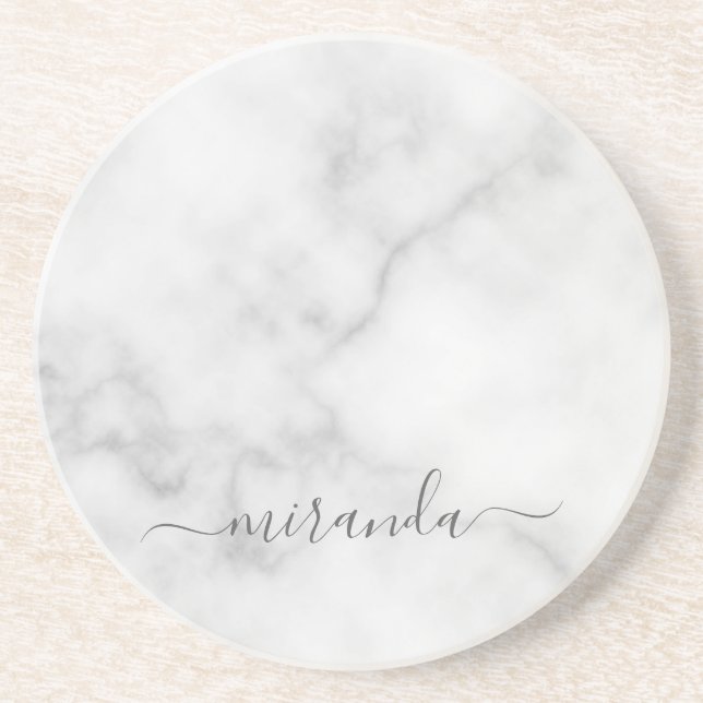 Modern Namn White Marble Personlig Underlägg (Framsidan)