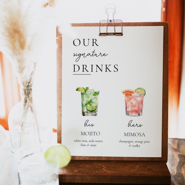 Modern Namnteckning Drinks Bröllop Sign, 300+ Drin Poster (Modern Minimal Signature Drinks Wedding Bar Sign)