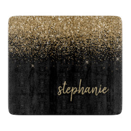 Modern Namnteckning Guld Glitter Black