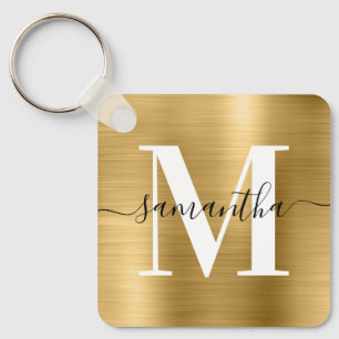Modern Namnteckning Monogram guldolja Nyckelring