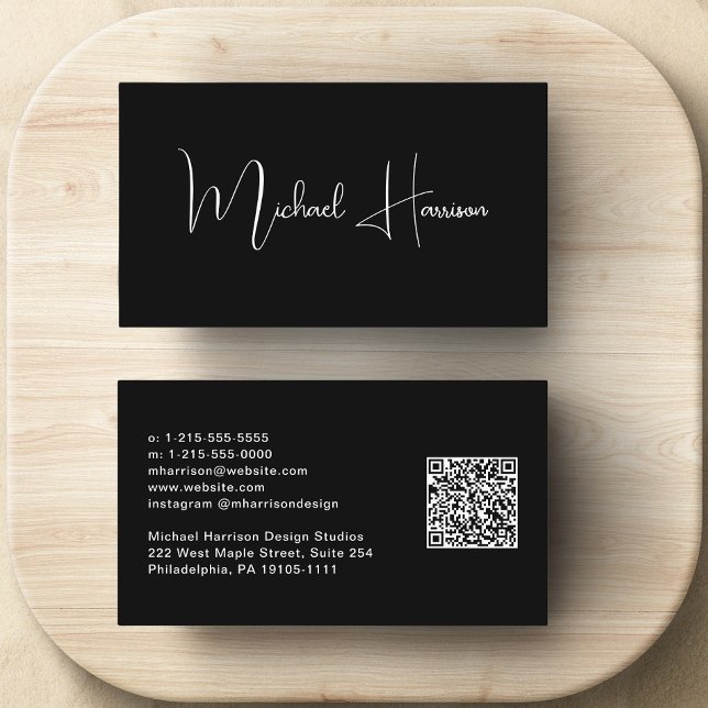 Modern Namnteckning Professionell QR-kod, svart, s Visitkort (Capture attention, make connections, and leave a lasting impression with our modern QR business card)