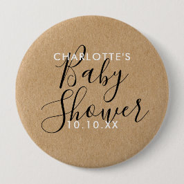 Modern Namnteckning skript Baby Shower Rustic Kraf Knapp
