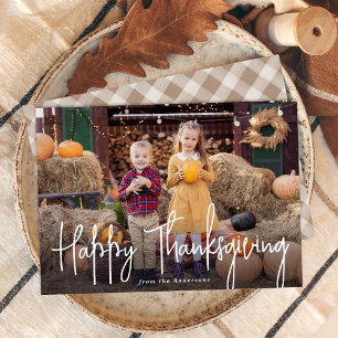 Modern Namnteckning skriptfoto Happy thanksgiving Julkort