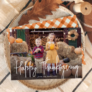 Modern Namnteckning skriptfoto Happy thanksgiving Julkort