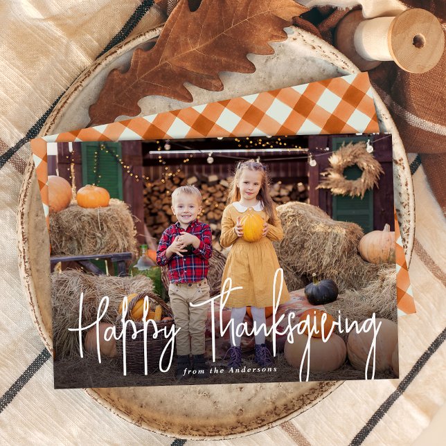 Modern Namnteckning skriptfoto Happy thanksgiving Julkort (Skapare uppladdad)